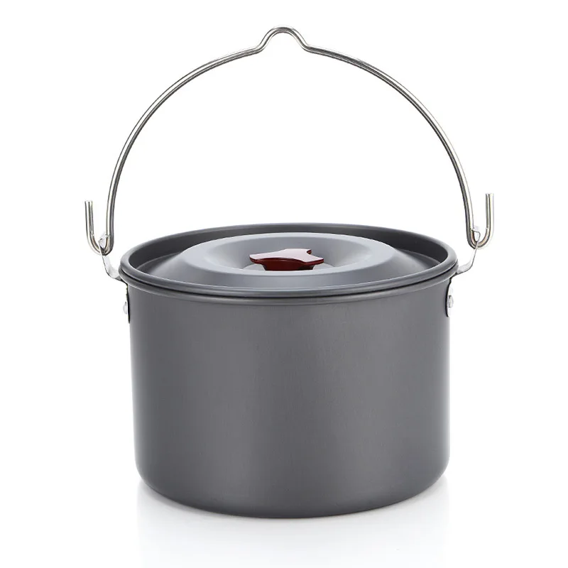 Outdoor Picnic Single Pot Aluminum Alloy Portable Camping Hanging Pot 5-8 people Large-capacity March Cooking Pot