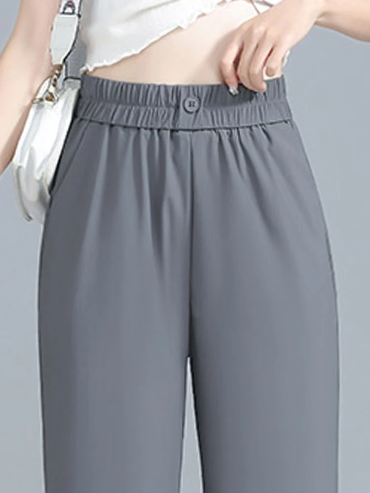 

ay Harem Pants Women's High Waist Slim Elastic Waist Ice Silk Small Size Nine Points Straight Casual Pants Summer 2025