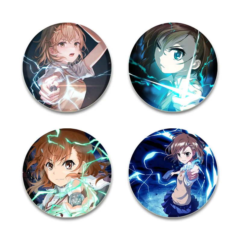 A Certain Scientific Railgun HD Brooch Anime Badge Cartoon Figure Misaka Mikoto/Wannai Kinuho Round Display Pins Jewelry Gifts