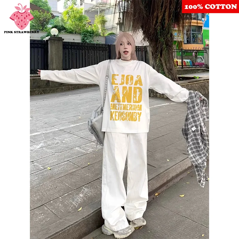 

American Retro Long sleeve T-shirt Women Spring Autumn 2025 New Letter Print Loose Tee Bottoming shirt Y2k Top female clothing