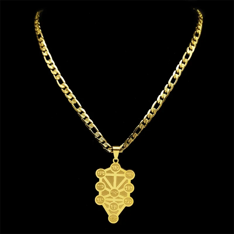 Kabbalah Sephirot Tree of Life Hebrew Pendant Necklace for Women Men Cabala Stainless Steel Chain Necklaces Jewelry Gifts