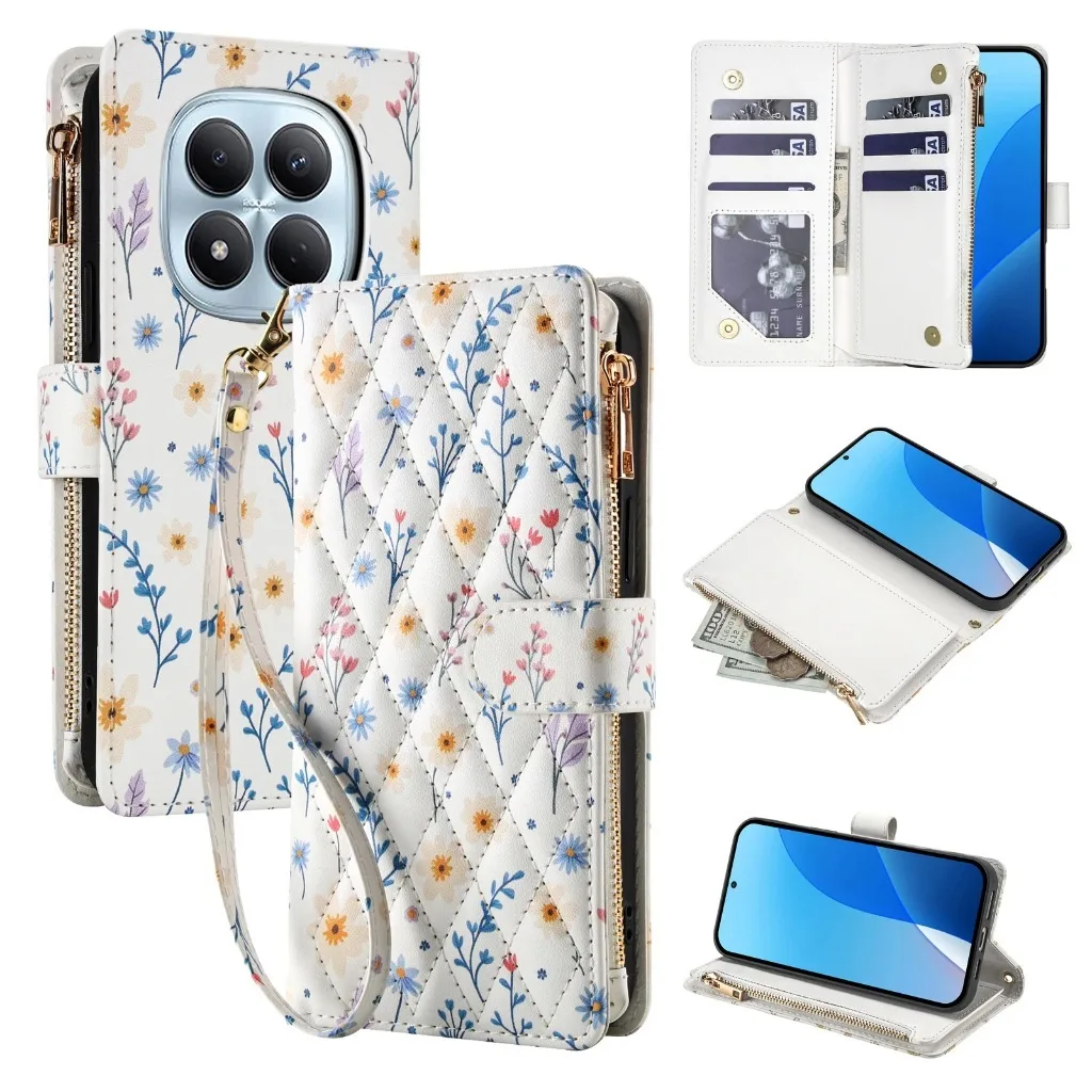 

Zipper Card Holder Wallet Crossbody Phone Case with Wrist Strap & Long Lanyard For Xiaomi Redmi Note 15 Pro Plus 14 14C 13C