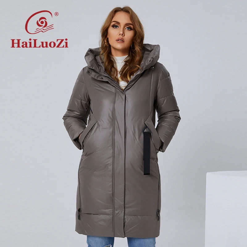 HaiLuoZi Winter Jacket for Women Classic Long Thick Plus Size Female Coat Fashion Side Zipper Hood Solid Color Casual Parka 6059