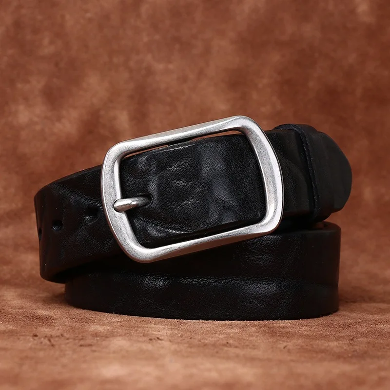 3.8CM Cowhide Steel Buckle Genuine Leather Casual Jeans Thickening Belt Men High Quality Waistband Male Luxury Strap Cintos