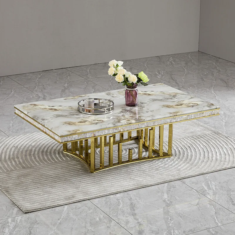 Minimalist light luxury marble dining table Modern home rectangular stainless steel gold-plated western dining table