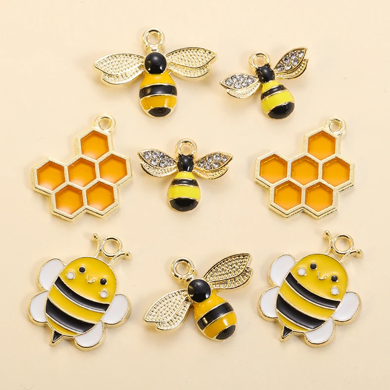 10Pcs Cute Enamel Bee Honeycomb Charms For DIY Jewelry Making Earrings Pendants Necklaces Bracelets Handmade Gift Accessories