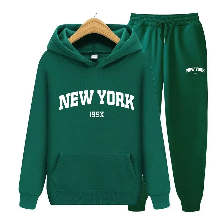 Spring and Autumn Hoodies+Pants Two Piece Set Joggers Brand NEW YORK Printing Men Womens Hoodies Tracksuits Jogger Pants Clothes