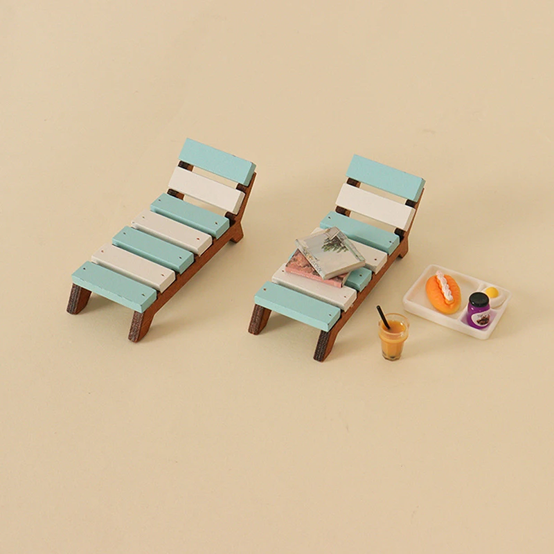 1Pc Dollhouse Simulation Mini Wooden Striped Beach Chair Model Furniture Accessories For Doll House Decor Kids Toys Gift