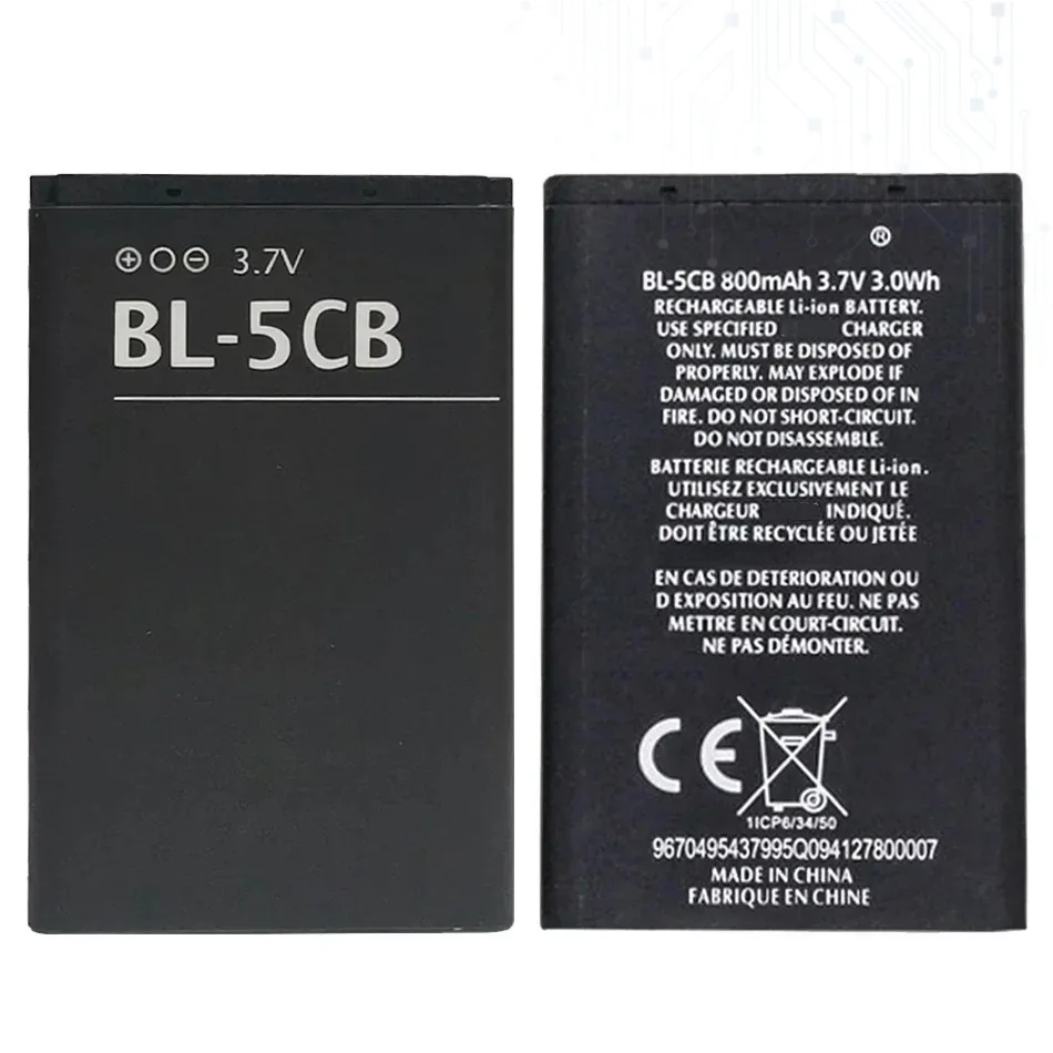 BL-5CB Replacement Battery For Nokia 3108 2135 6086 6108 6230 6820 7610 N72 N91 100 101 103 105 109 111 113 1000 1282 800Mah