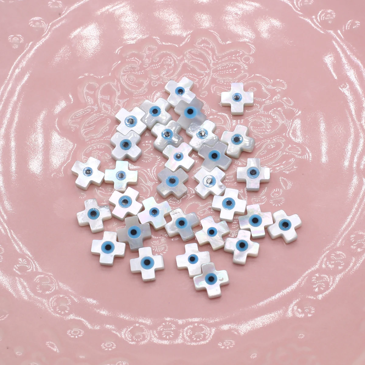 20Pcs Blue Demon Eyes Beads Natural Shell Evil Eye Plus Sign Shape Beads Handmade Jewelry Making Bracelet Necklace Charms