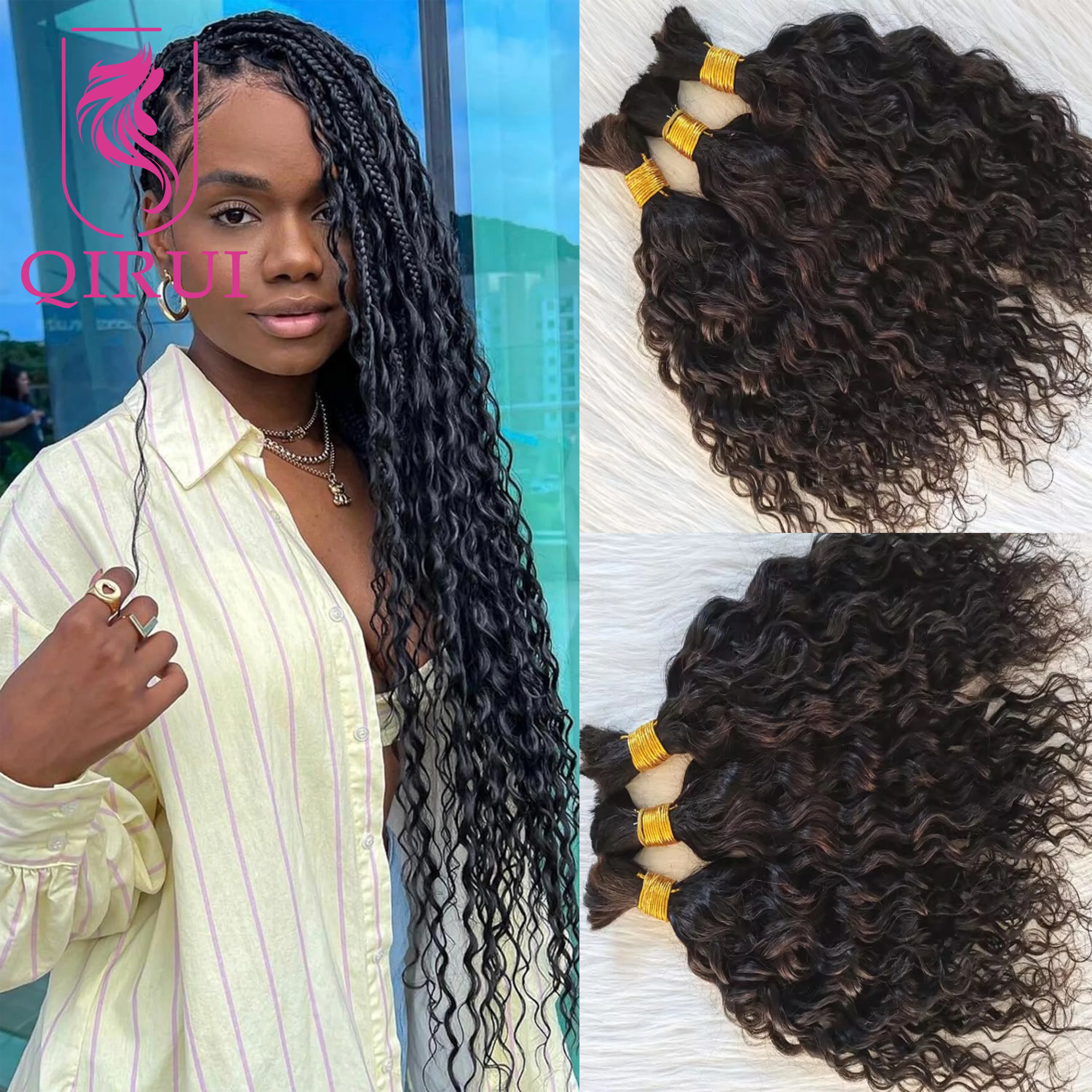 

Bulk Human Hair For Braiding Loose Curly Burmese Remy Double Drawn Knotless Hair Extensions Crochet Boho Box Braids Hair No Weft