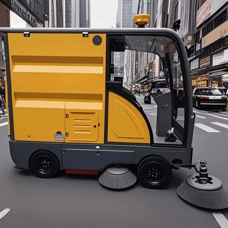 Compact Electric Street Sweeper Large Ride-On Vacuum High Pressure Washer Enclosed Cab New Industrial Brushes 48v Floor Sweeper