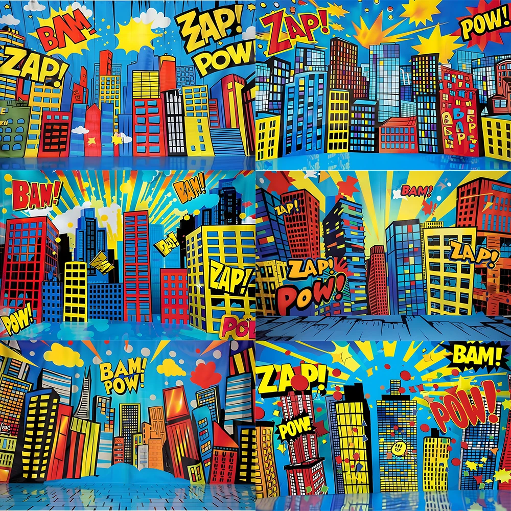 

Mocsicka Super Hero Photography Background Kids Birthday Party Decoration Supplies Cake Crush Baby Shower Backdrops Studio Props