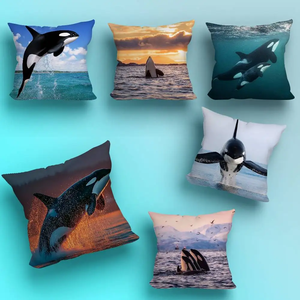 

O-Orca Killer W-WhaleS Pillow Case Sofa Living Room Bedroom Headboard Backrest Cushion Square Cushion Nap Time