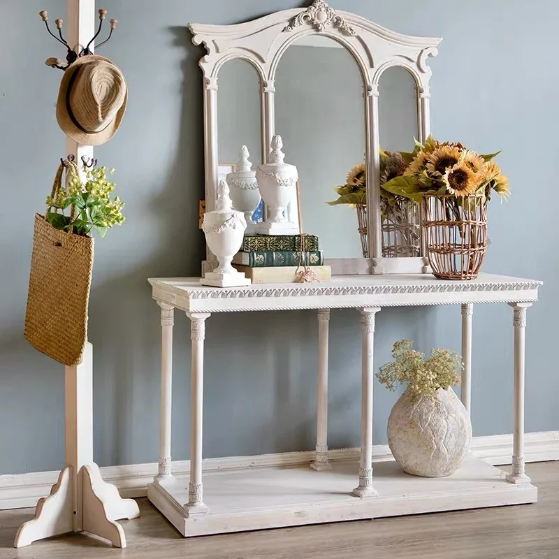 

Solid wood entrance table light luxury European-style entry rectangular living room rooftop balcony flower entrance platform