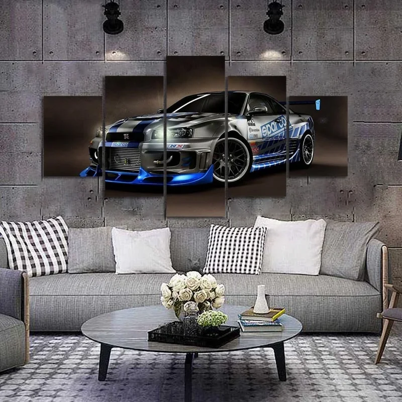 No Framed Canvas 5 Panel GTR Classic Sport Car HD Wall Art Posters Pictures Home Decor Multi 13 For Living Room Paintings