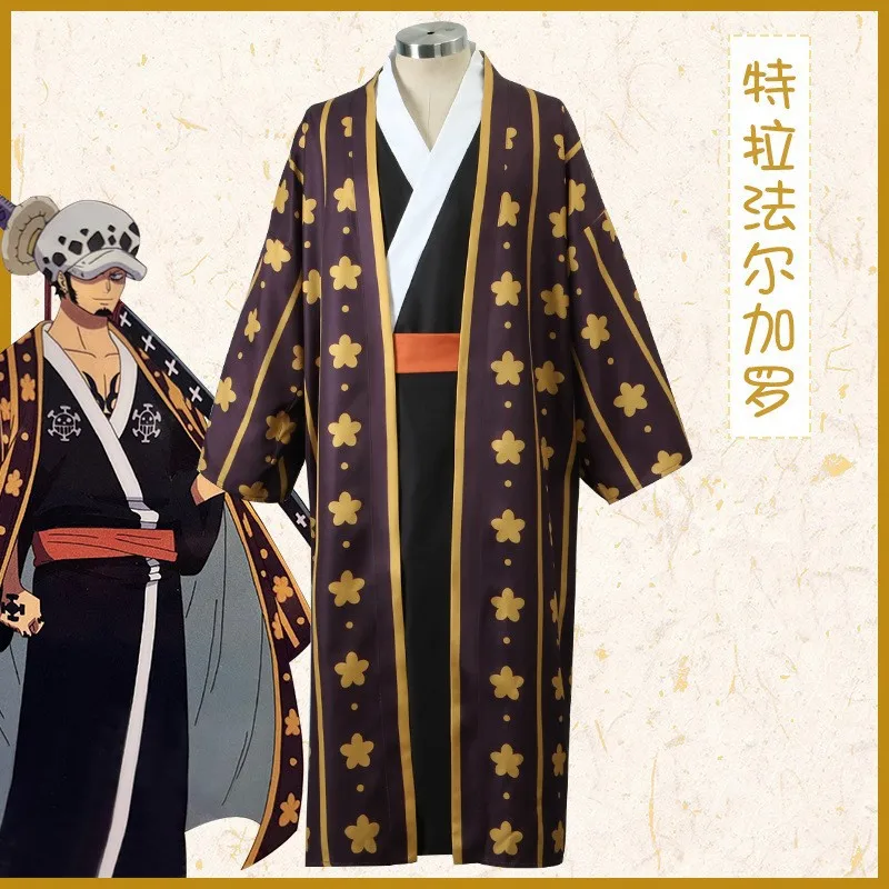 Anime Trafalgar D Water Law Cosplay Costume One Piece Wano Country Bathrobe Kimono Robe Halloween Party Uniform for Adult Men