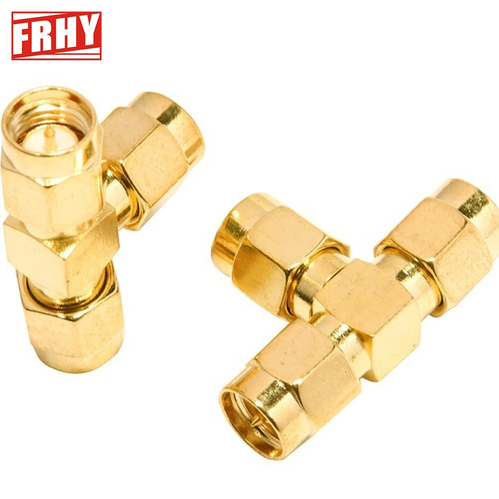 

2PCS 3-Way SMA Male RF Splitter Connector, SMA-JJJ Triple Tee Adapter, 12.4GHz 50 Ohm, Gold-Plated Brass/Copper