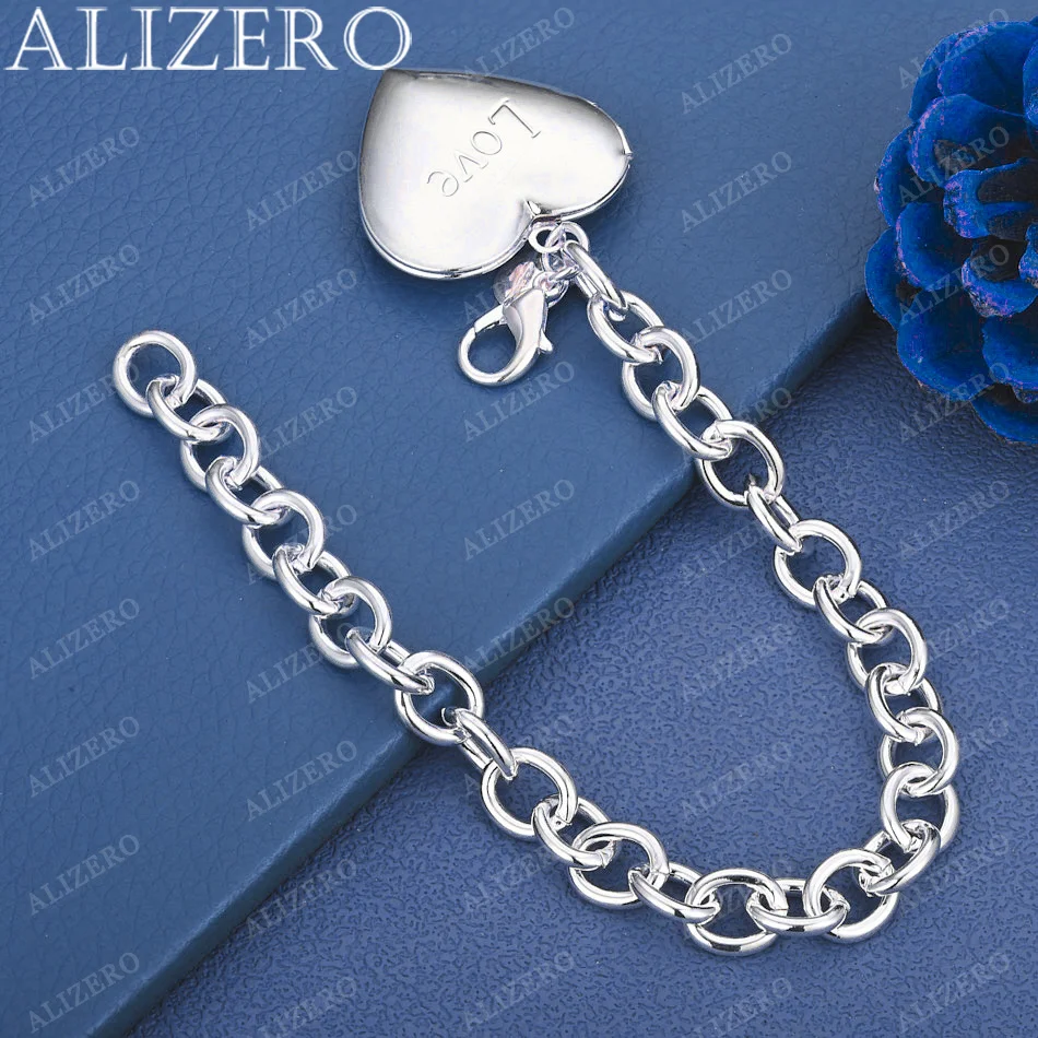 

ALIZERO 925 Sterling Silver Love Heart Chain Bracelet Fashion Jewelry Romantic Valentine's Day Gift