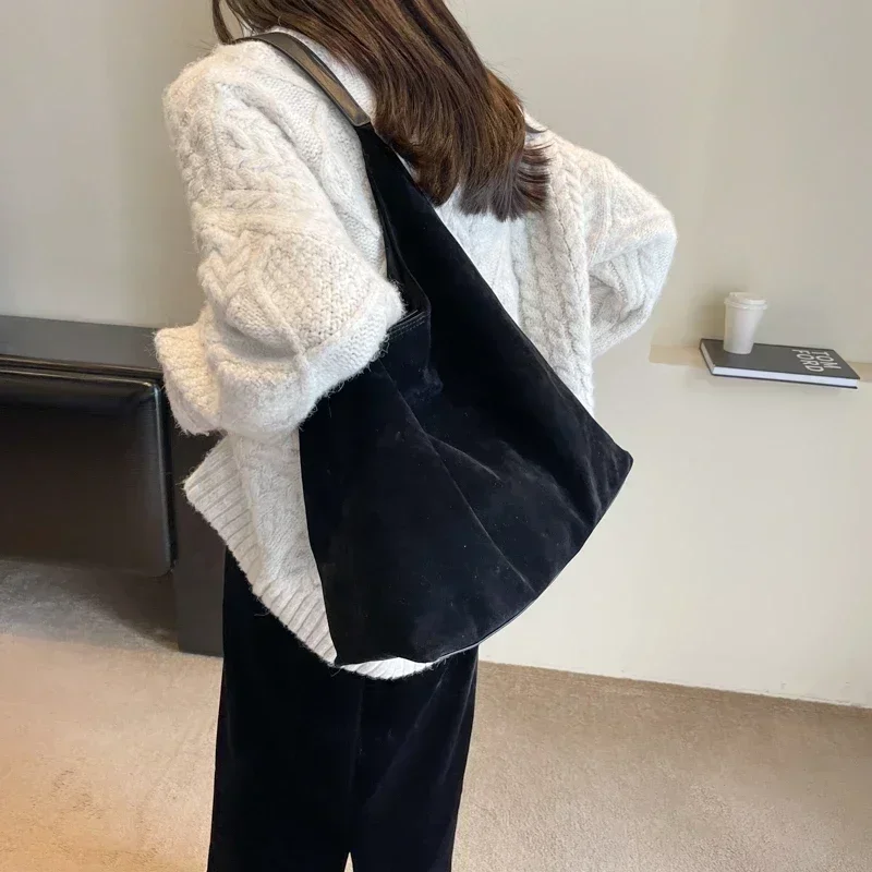 Sac à Main Vintage en Daim de Grande Capacité pour Femme, Décontracté, Simple, Solide, Collection Automne et Hiver