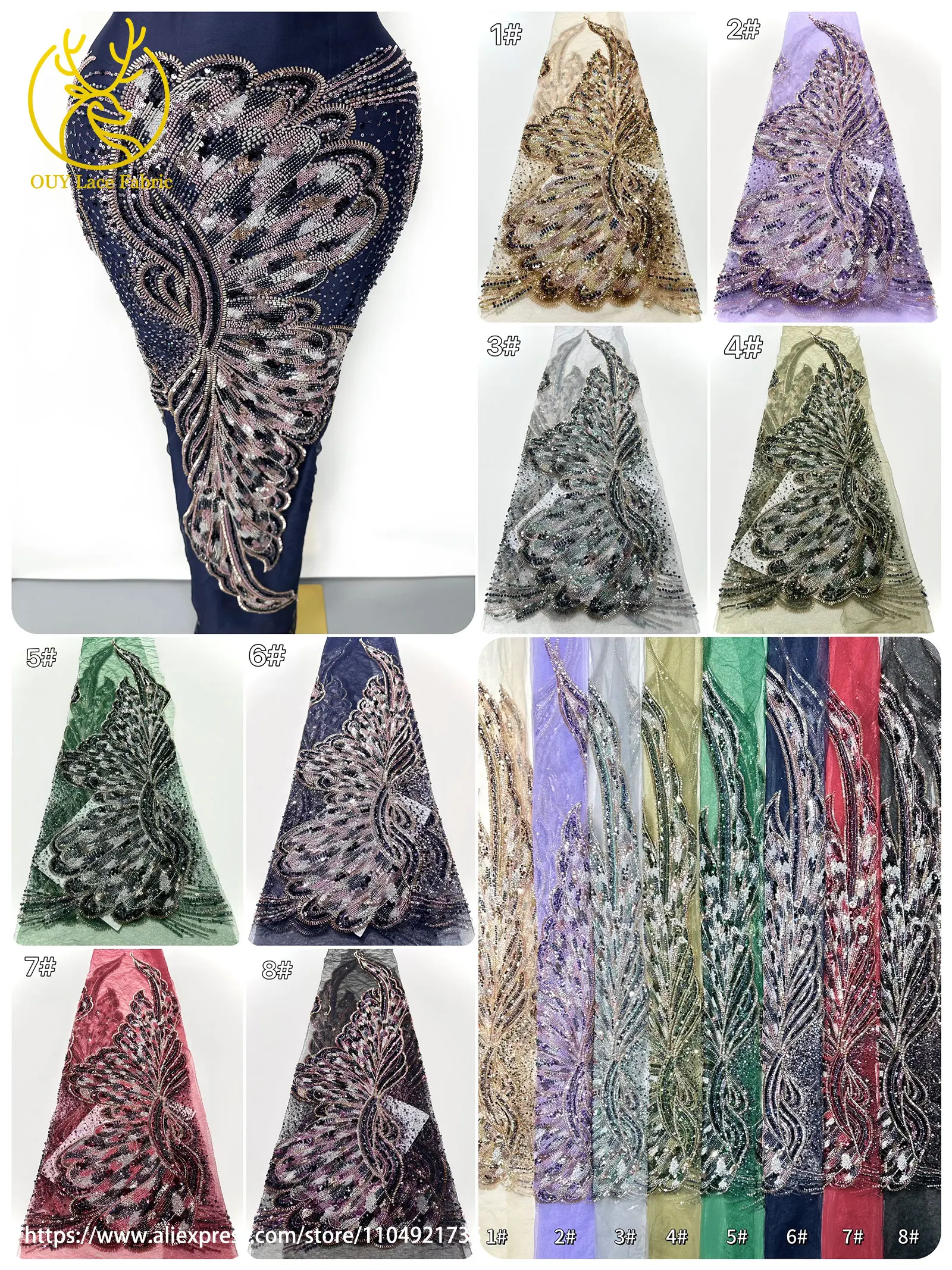 Luxury Precious French Handmade Heavy Beaded Lace Fabric High-end Hot African Nigerian Sequins Lace Women's Dinner Party Dresses