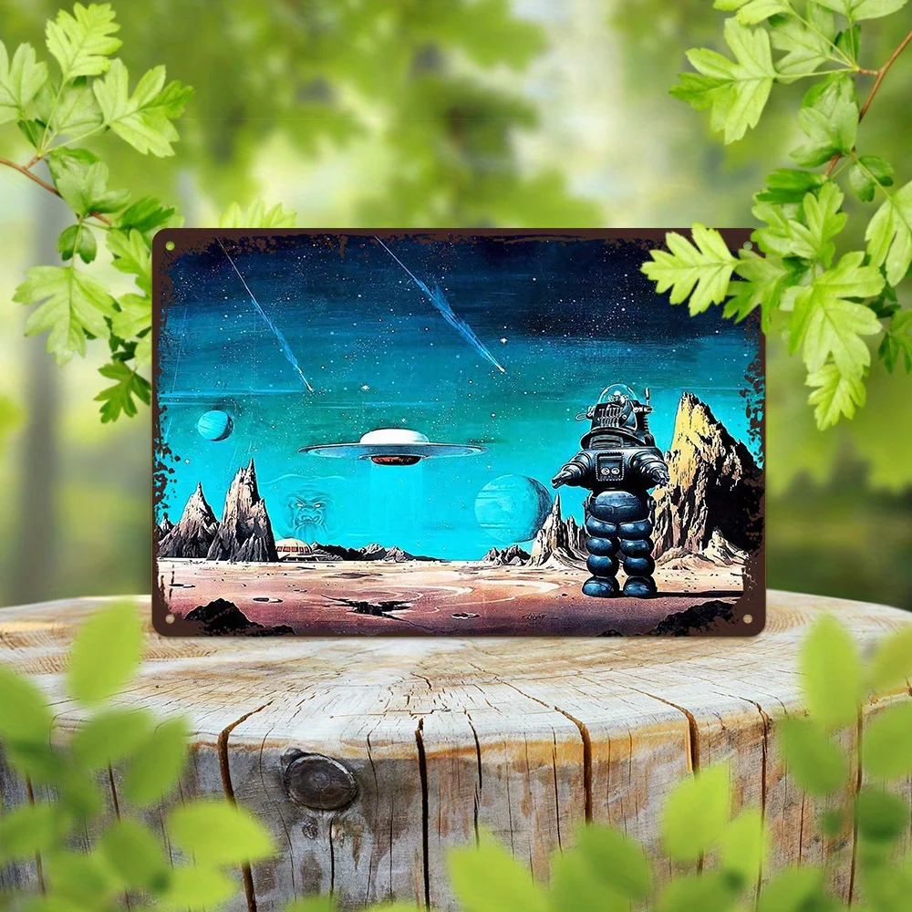 Durable Iron Poster with Astronaut & UFO Waterproof, UV-Resistant, Heat Cold Resistant for Home