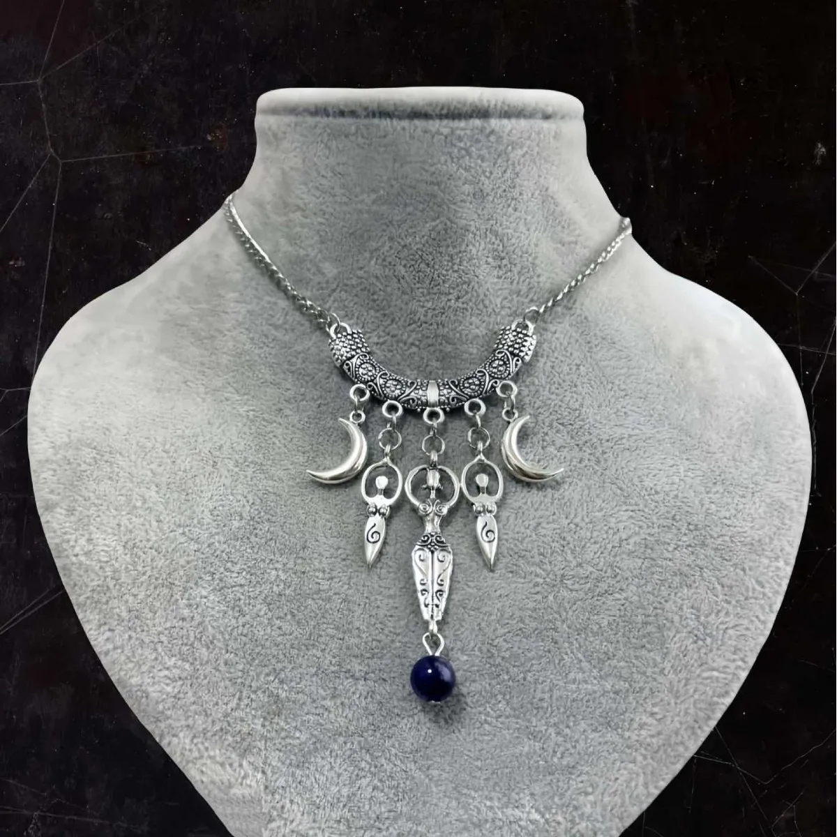 

Moon Goddess Choker,Vintage jewelry,Gothic accessory,mystery symbols,ethnic style,witch,pagan,handmade,carved,necklace For Women