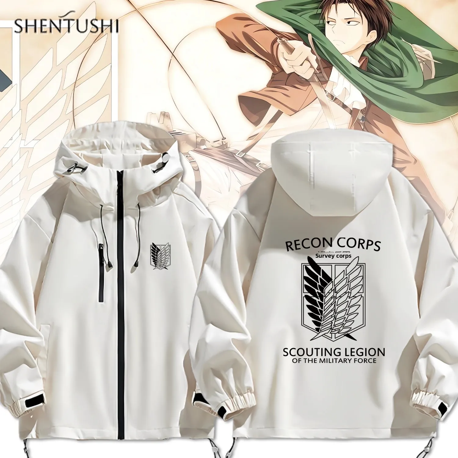 自由の翼進撃の巨人アニメ漫画カジュアルフード付きジャケットメンズレディースアウトドアポリエステル繊維防水ジッパー開閉