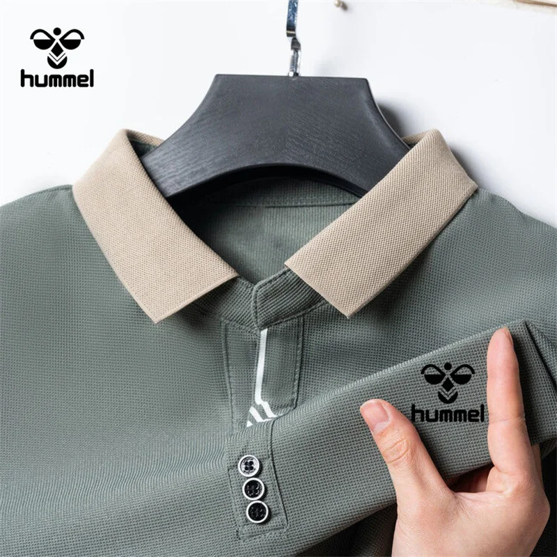 New Luxury Brand HUMMEL Fashion Men's Trend POLO Business Casual Golf Men's Short Sleeve T-shirt POLO Long Sleeve Top