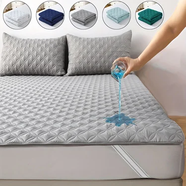 Waterproof Mattress Protector Cover with Elastic Band Soft Breathable Mattress Pad for Bed Grey/White/Green/Blue
