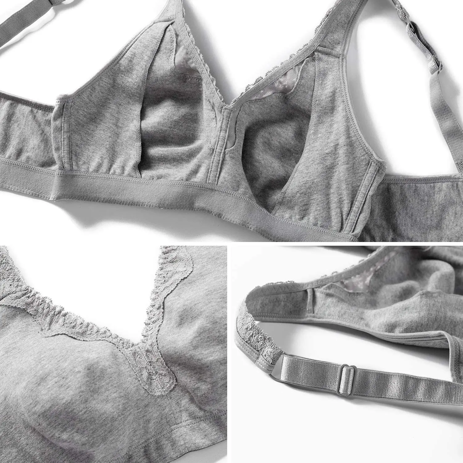 Women's Wireless Plus Size Lace Bra Unlined Full Coverage Comfort Cotton Sleep Wide Strap 36-48 B C D DD E F 34-44 46