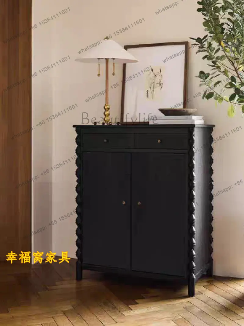 French solid wood black retro six-chest cabinet living room decoration storage locker