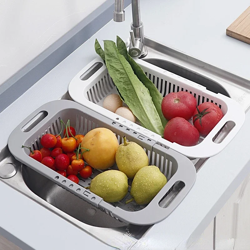 

Adjustable Drainer Basket Dish Drainer Expandable Sink Drying Rack Fruit Vegetable Washing Basket Kitchen Storage Organizer Tool