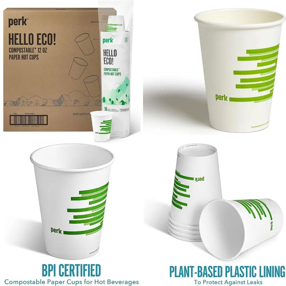 

Экологичные компостируемые бумажные стаканчики на 12 унций для горячих напитков, идеально подходят для портативного чая и корки, упаковка из 500 шт.