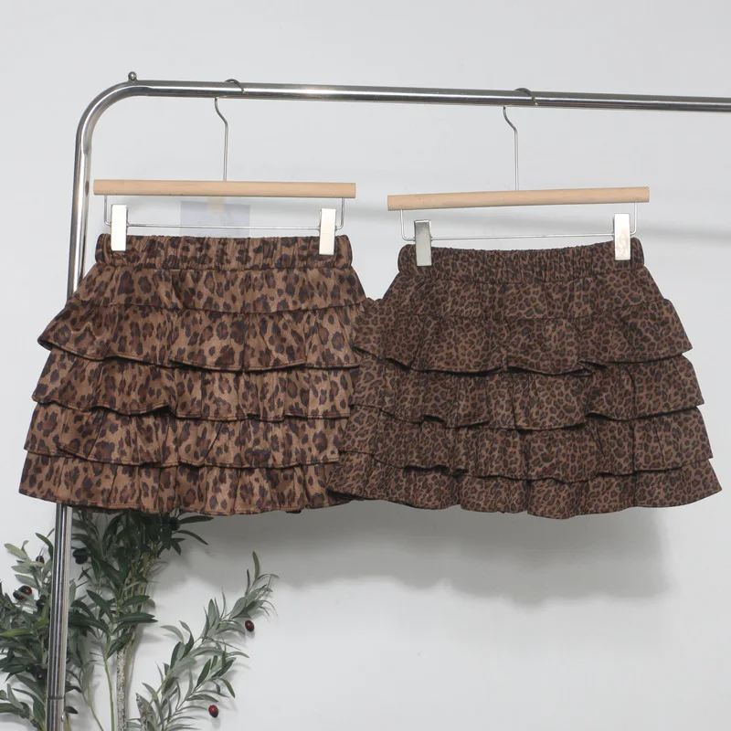 Sexy Leopard Print Fluffy Lotus Leaf Edge Cake Skirt Women's Autumn and Winter New Skort Skirt