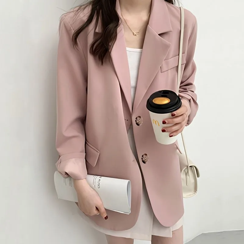 2024 New Suit Jacket Women Coat Spring Autumn Korean Version Overcoat Loose Small Suit Students Simple Single-breasted Outwear