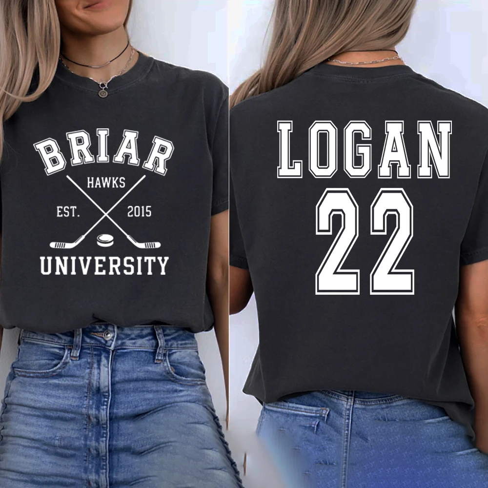 Briar University Logan 22 Hockey Two-Sided T-Shirt Off Campus Series Shirt Hockey Romance Tee Unisex Casual Graphic T Shirts