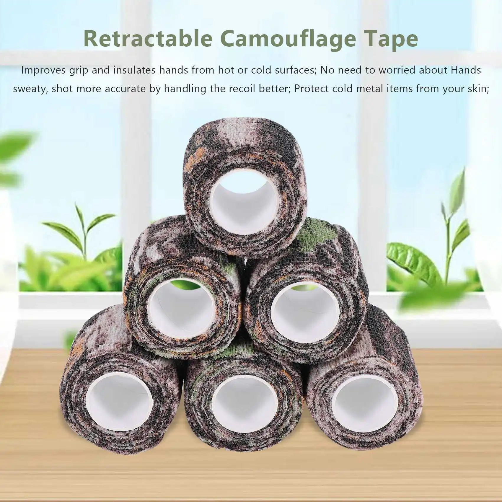 6 Roll Camouflage Tape Cling Scope Wrap Camo Stretch Bandage Self-Adhesive Tape for Camping Hunting Bike Telescope HGC