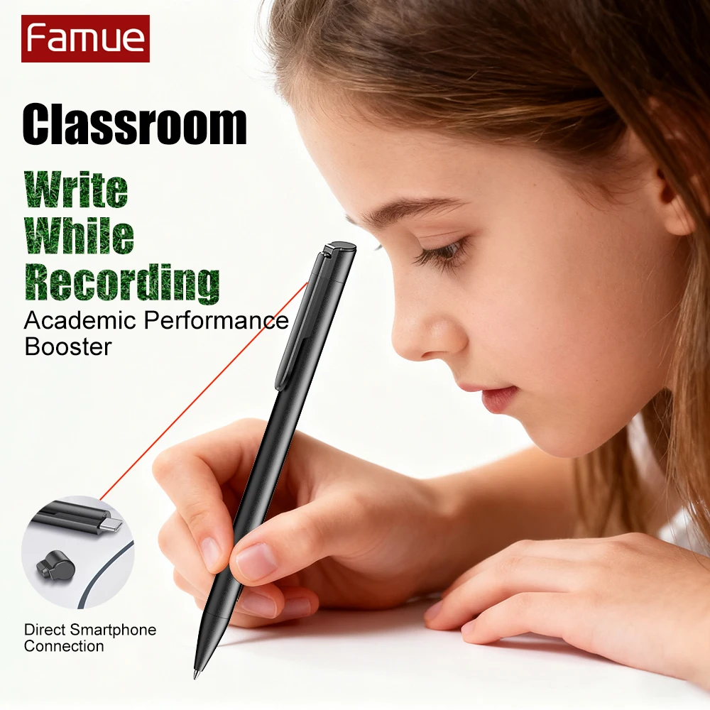Famue L61S Voice Recorder Smart Pen Type-C HD 1536kbps 360° Mic Noise-Canceling for Class Meeting Interview Lawyer Recommended