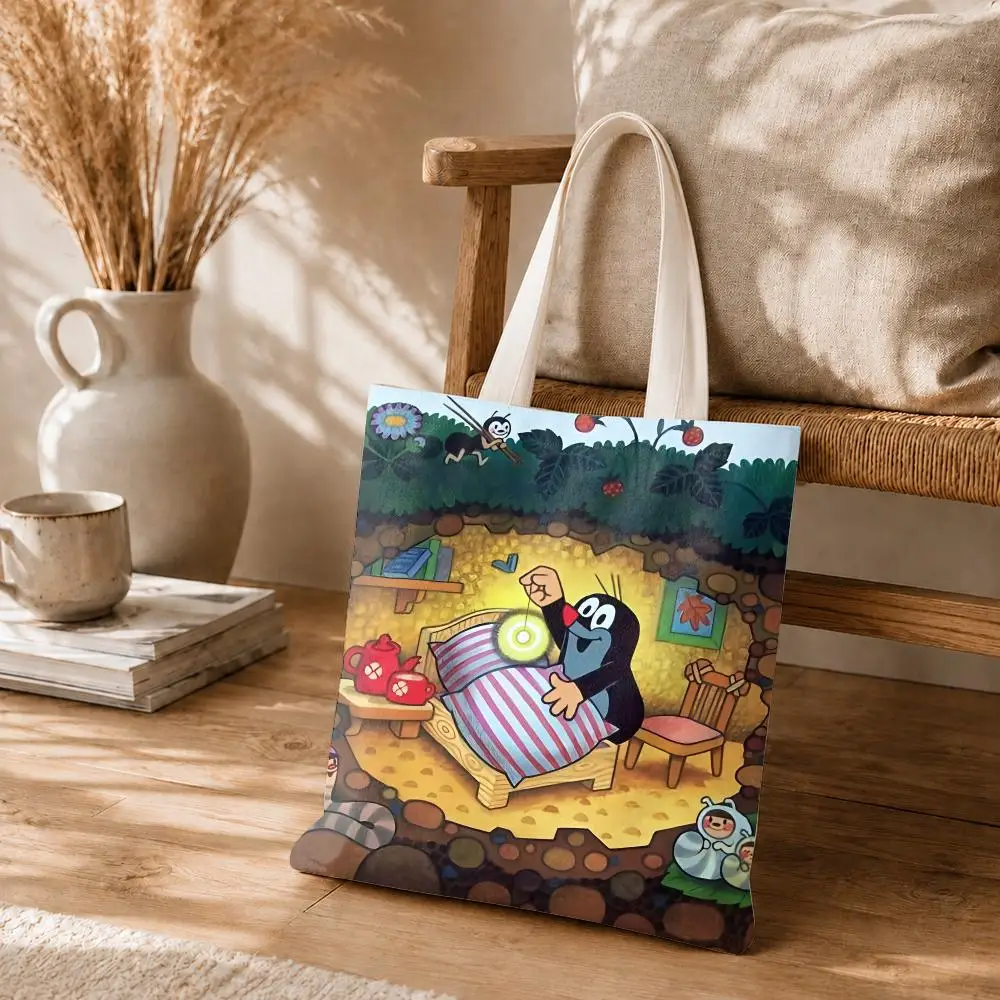 Cartoon The Little M-Mole Art Storage Bags Large Structured Canvas Tote Bag Reusable Shopping Shoulder Bag Casual Handbag 4