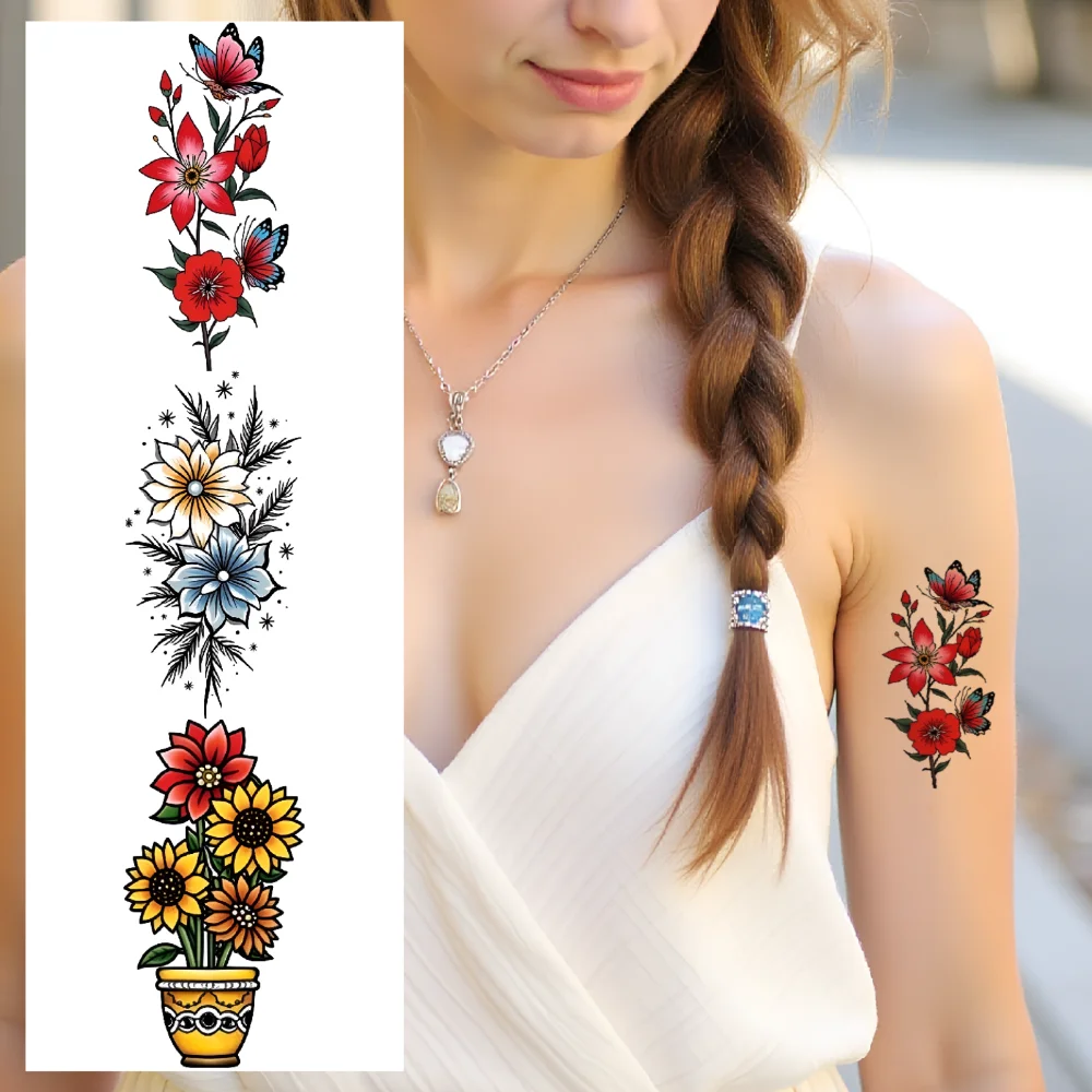 

28pcs Temporary Tattoo Temporary Tattoo Stickers Potted Flowers Daisies Roses For Men Adults Arms
