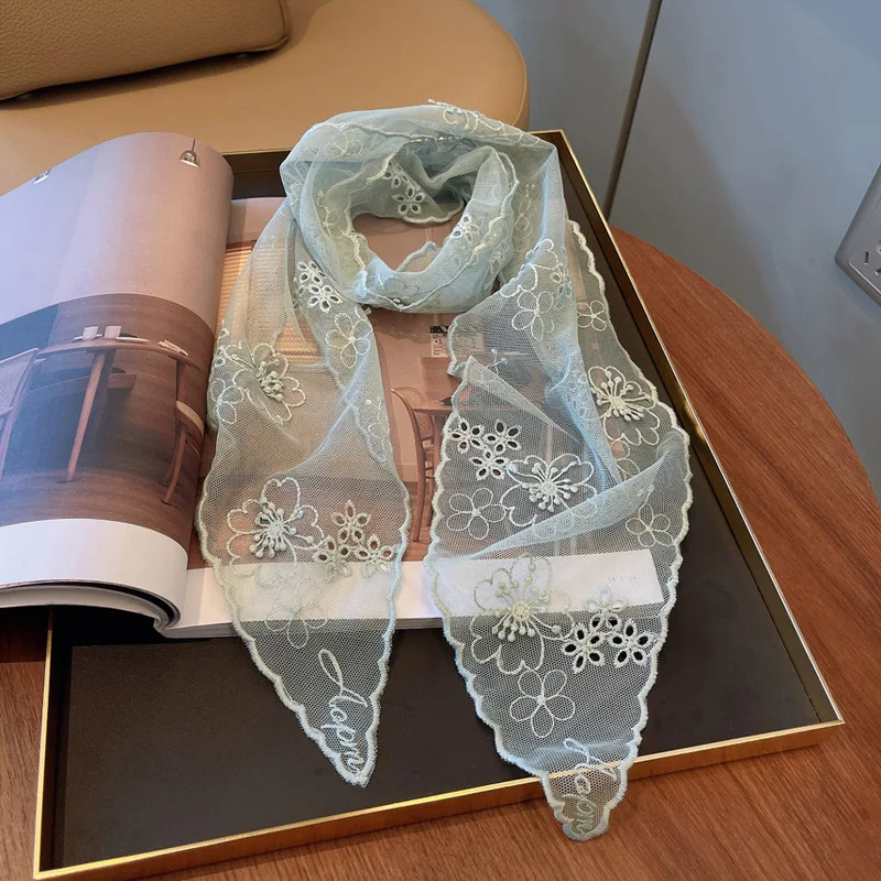 

Embossed Embroidered Lace Long Silk Scarf Embroidered Versatile Decorative Small Shirt with Narrow Spring Women
