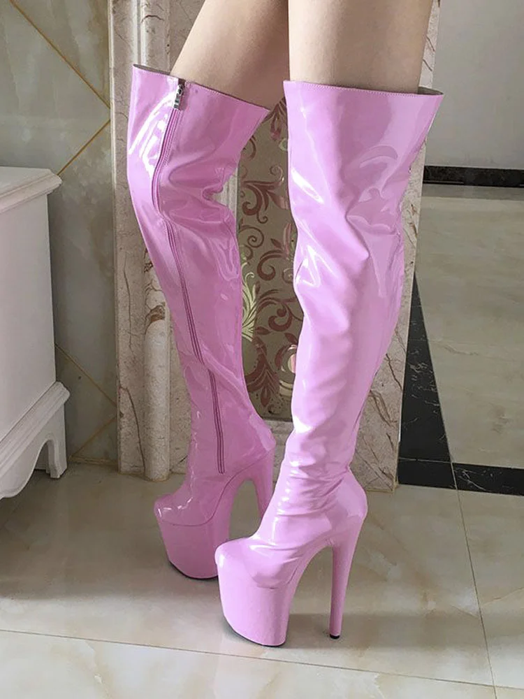 Sexy Big Size High Stripper Heels Leopard Print Exotic Dancer 20cm 8Inch Women Shoes Pole Dance Gladiator Round Toe Gothic Boots