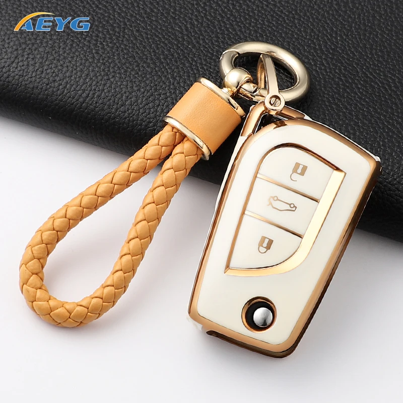 Soft TPU Car Flip Remote Key Cover Case Shell For Toyota Camry RAV4 Auris Corolla Avensis Verso Yaris Aygo Scion TC IM Keychain