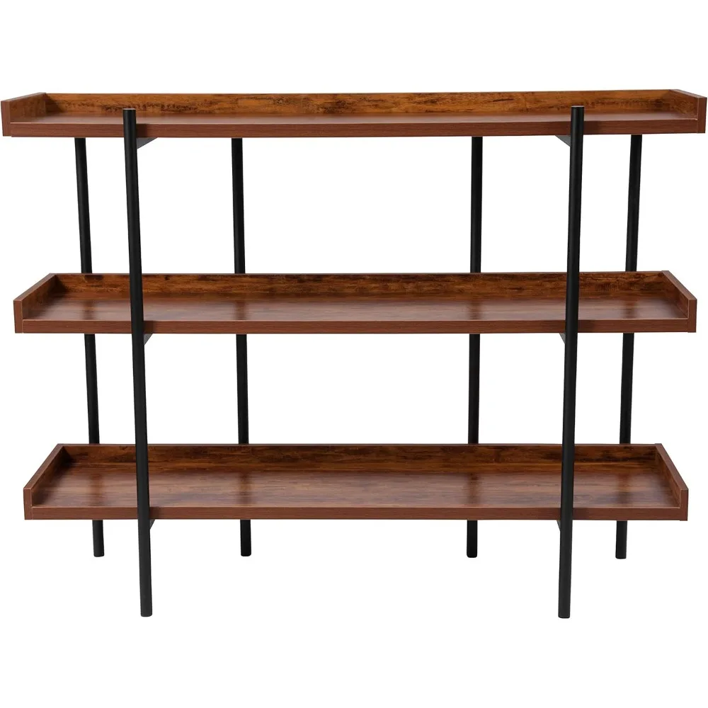 رف كتب من 3 طبقات من الخشب المحبب الريفي: وحدة عرض تخزين EMMA & OLIVER، ارتفاع 35 بوصة