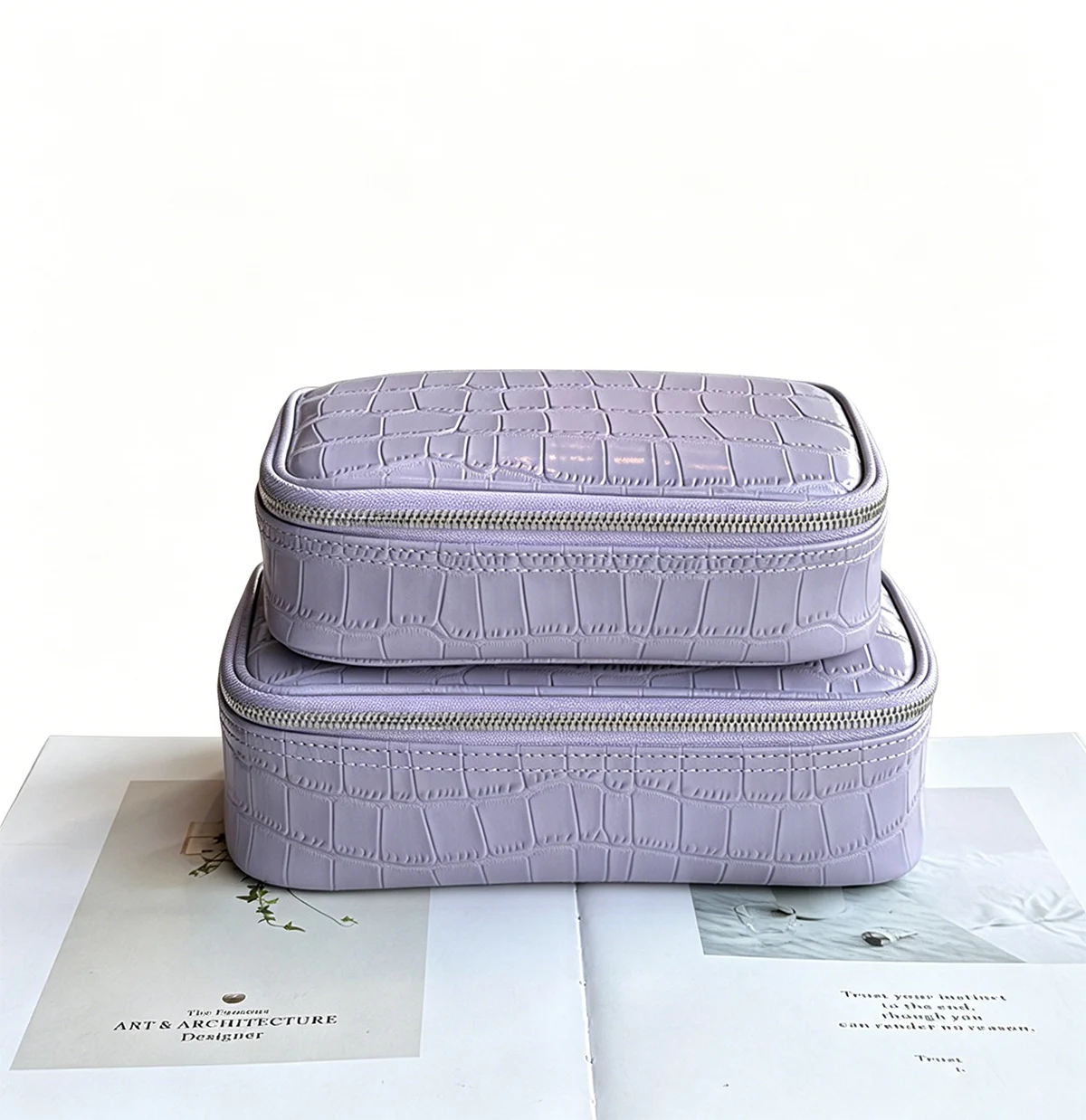 Luxuriöse Echtleder-Kosmetiktasche mit Krokodilprägung, Große Kapazität, Tragbare Toilettenartikel-Organizer-Handtasche für Damen – Detail 8