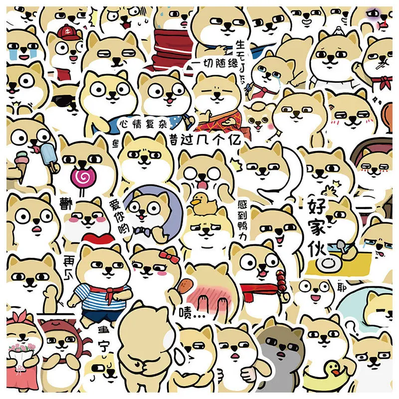 60 Stück Niedliche Cartoon Akita Inu Aufkleber DIY Tagebuch Laptop Handy Gepäck Skateboard Graffiti Aufkleber