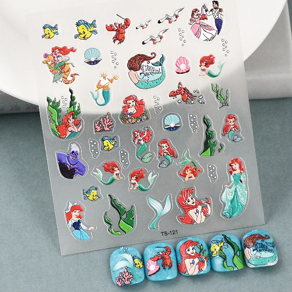 1PCS Anime Disney Mermaid Princess Nail Art Decal 5D Embossed Nail Sticker Winnie the Pooh Mickey Sticker Nail Art Decoration