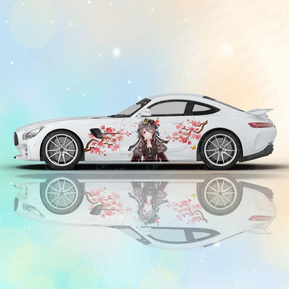 Hu Tao Anime Girl Cute Car Body Stickers Anime Itasha Vinyl Car Side Decal Sticker Car Body Sticker Automotive Decorative Film