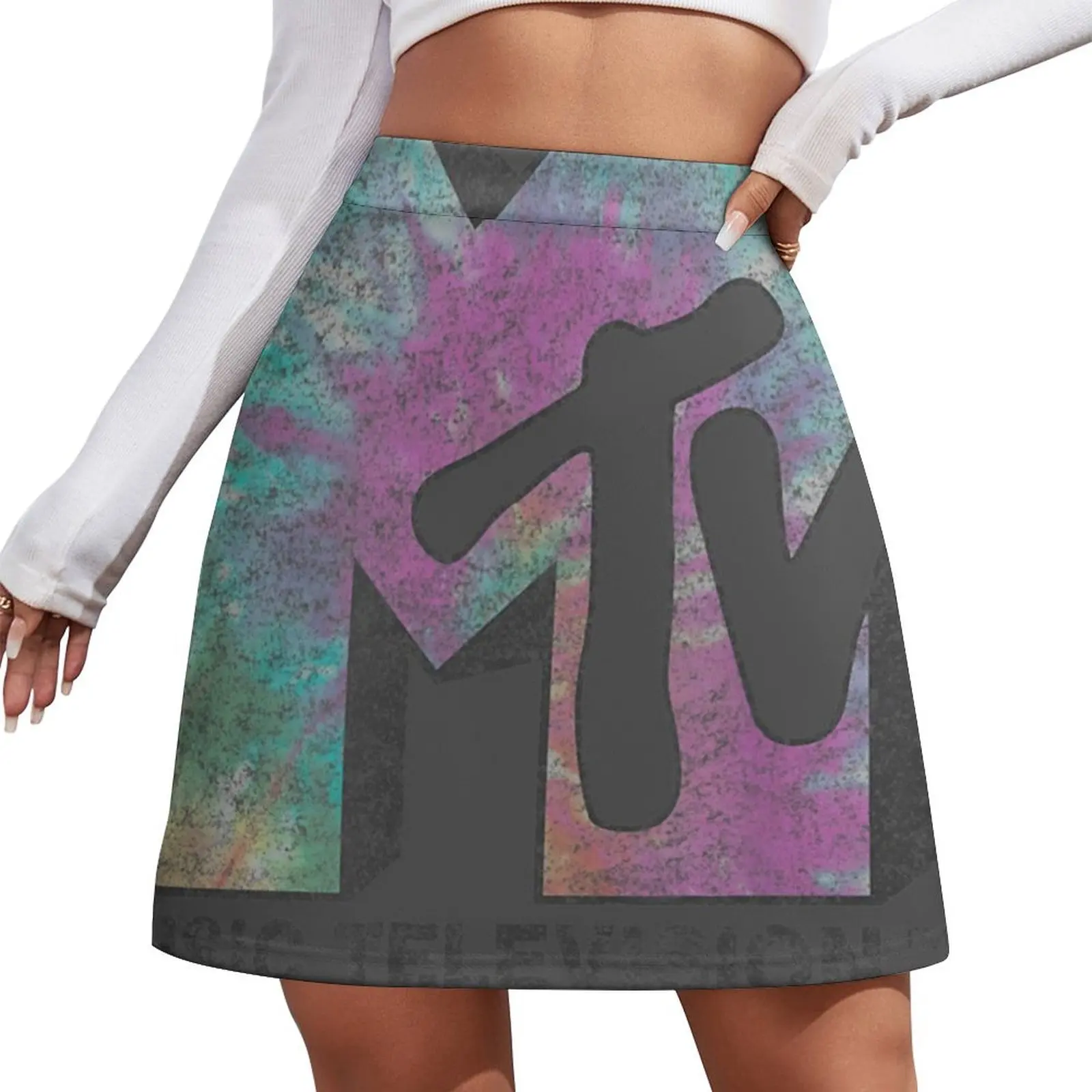 MTV Music Television Faded Tie Dye Logo Fill Mini Skirt Kawaii clothes for woman luxury women skirts